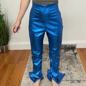 The Andamane Faux Leather Maxi Flare Pants Side Zip Size XS Blue